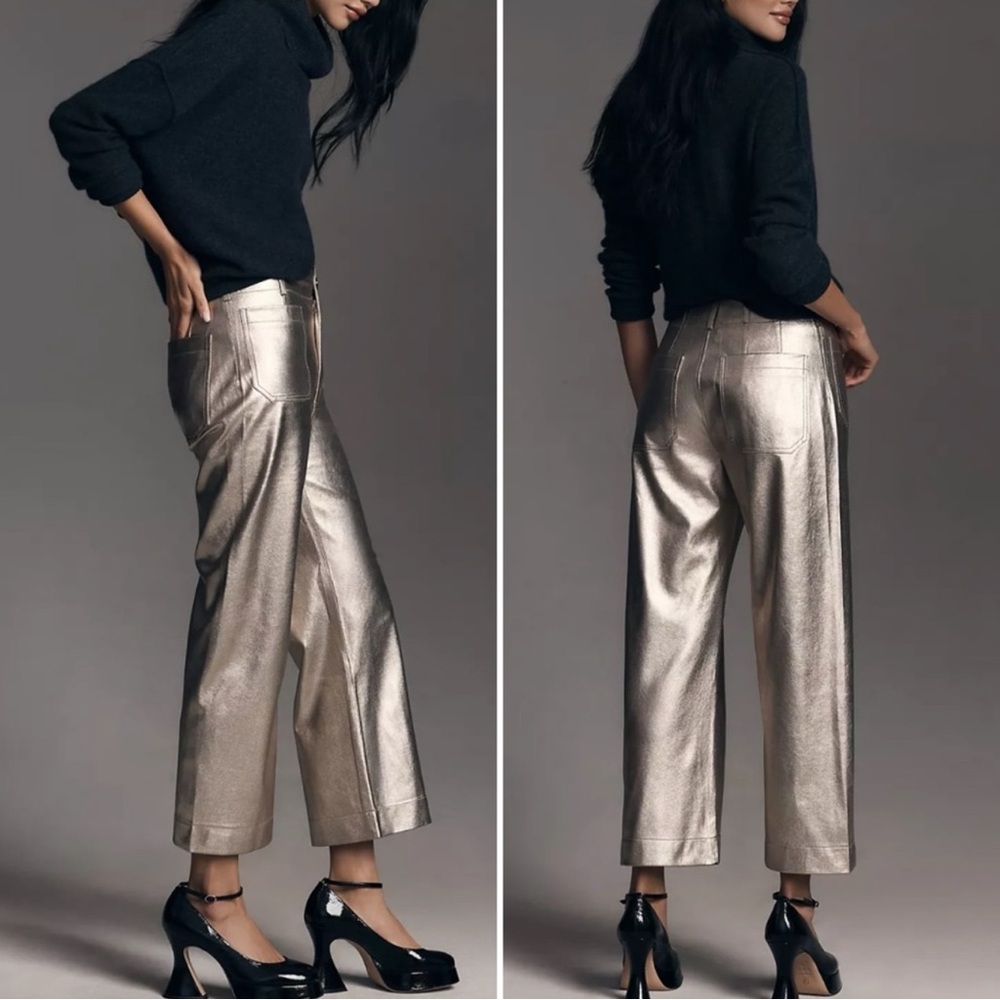 Anthropologie Metallic gold Wide-Leg Crop Pants